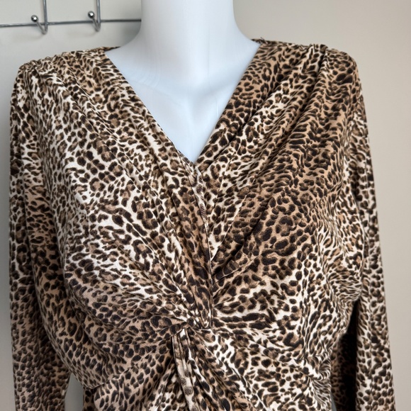 Milano Women's Long Sleeve Pullover Leopard Print‎ Ruched Blouse X-Large Stretch - Picture 4 of 14